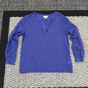 Lacoste Silk Blend Blouse Women’s Sz 38 (M) Preppy Nautical Classic Workwear
